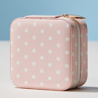 Polka Dot Travel Jewelry Case Organizer – Compact Zipper Jewelry Storage Box for Rings, Earrings & Necklaces