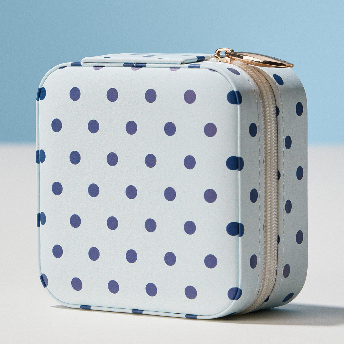 Polka Dot Travel Jewelry Case Organizer – Compact Zipper Jewelry Storage Box for Rings, Earrings & Necklaces