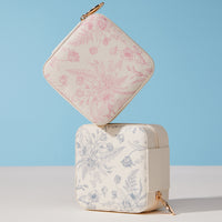 Floral Travel Jewelry Case Organizer – Compact Zipper Jewelry Storage Box with Gold Zipper