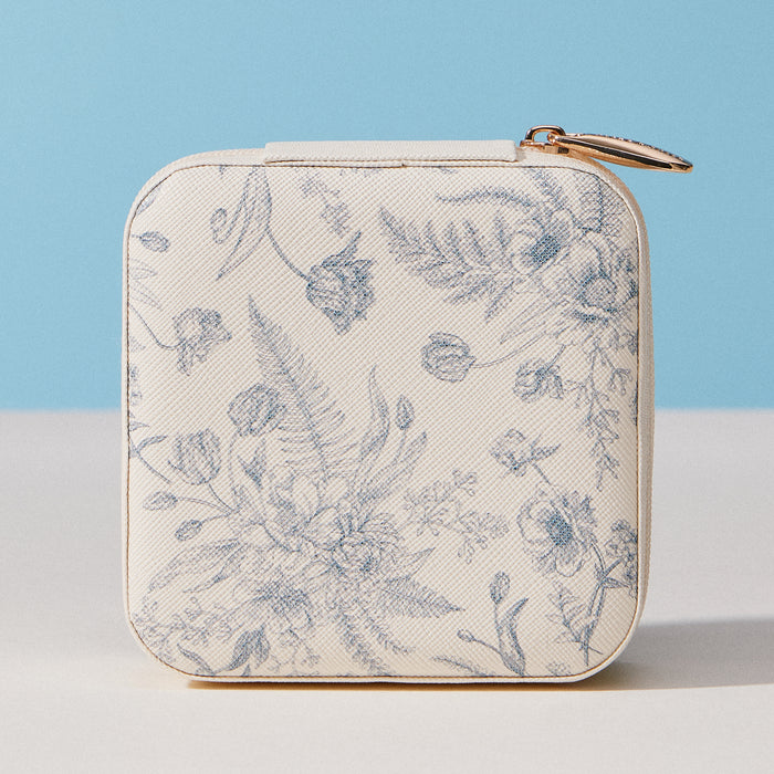 Floral Travel Jewelry Case Organizer – Compact Zipper Jewelry Storage Box with Gold Zipper