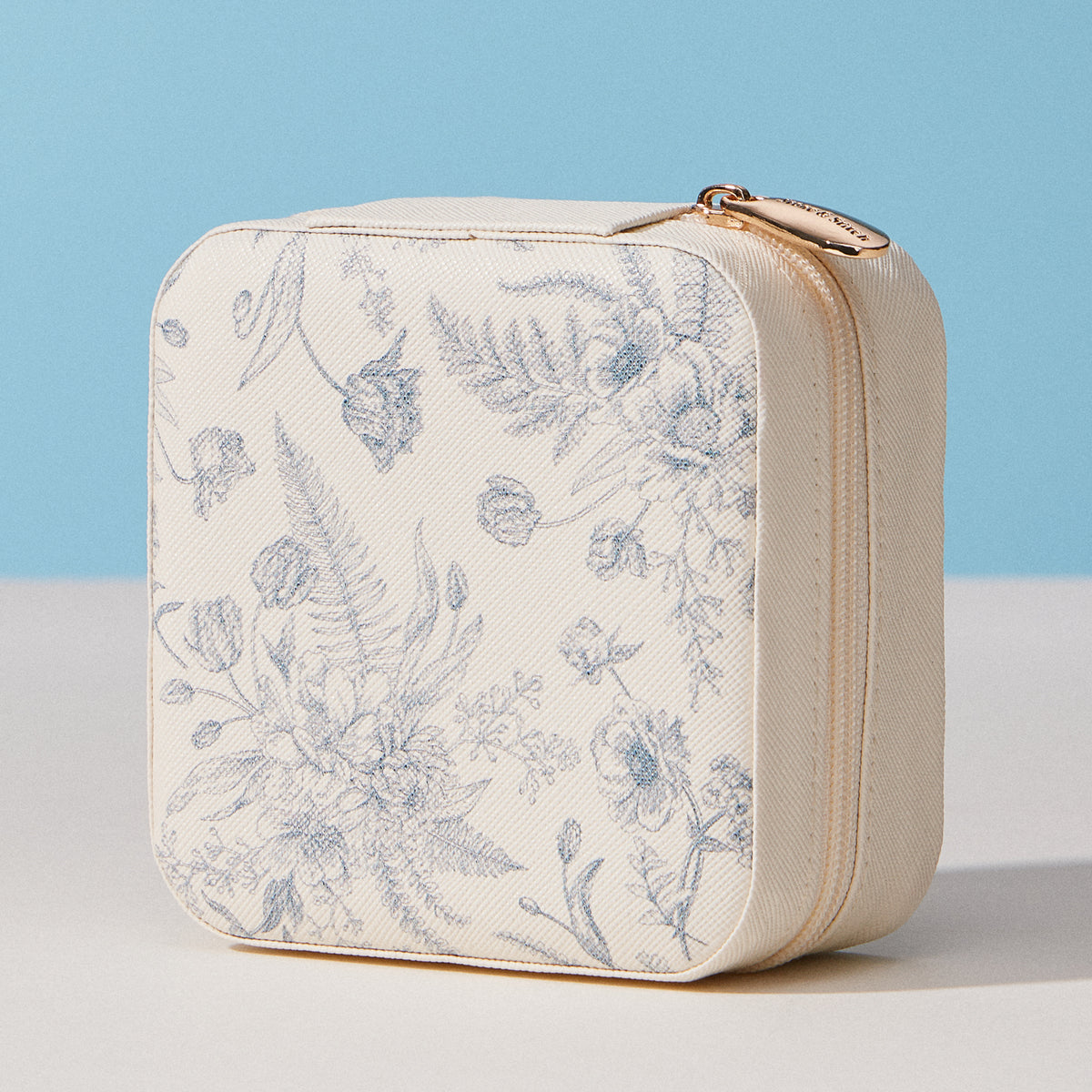 Floral Travel Jewelry Case Organizer – Compact Zipper Jewelry Storage Box with Gold Zipper