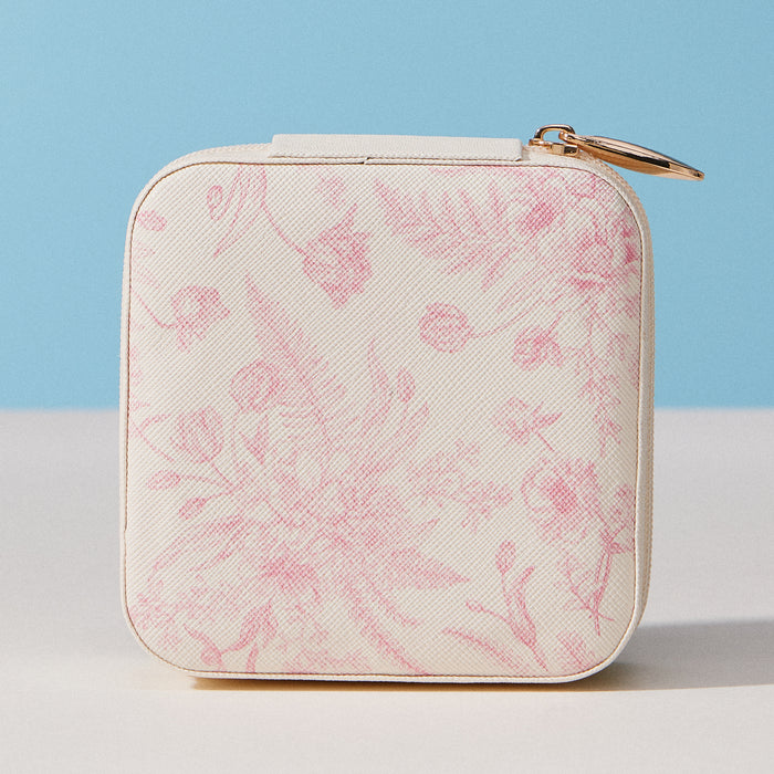 Floral Travel Jewelry Case Organizer – Compact Zipper Jewelry Storage Box with Gold Zipper
