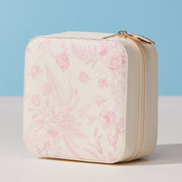 Floral Travel Jewelry Case Organizer – Compact Zipper Jewelry Storage Box with Gold Zipper