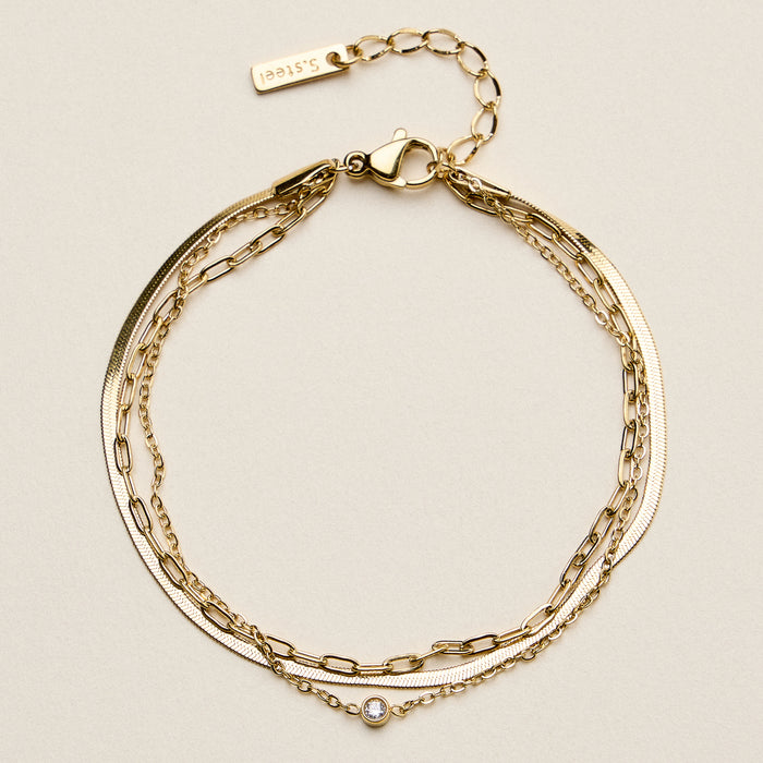 Layered Chain Bracelet for Women – Gold or Silver Tone Multi-Chain Bracelet with CZ Charm