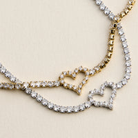 Heart Tennis Bracelet for Women – CZ Diamond Pavé Heart Charm Bracelet