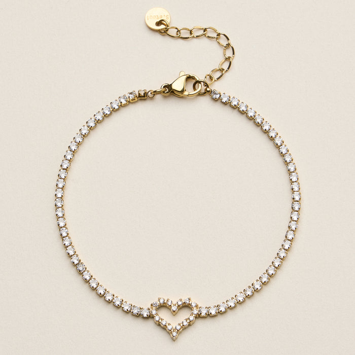 18K Gold Dipped CZ Heart Bracelet | Stainless Steel Jewelry