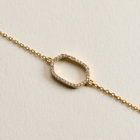 14K Gold Plated Oval Link Crystal Bracelet – Minimalist Pavé Open Frame Chain Bracelet for Women