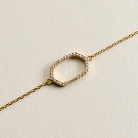 14K Gold Plated Oval Link Crystal Bracelet – Minimalist Pavé Open Frame Chain Bracelet for Women
