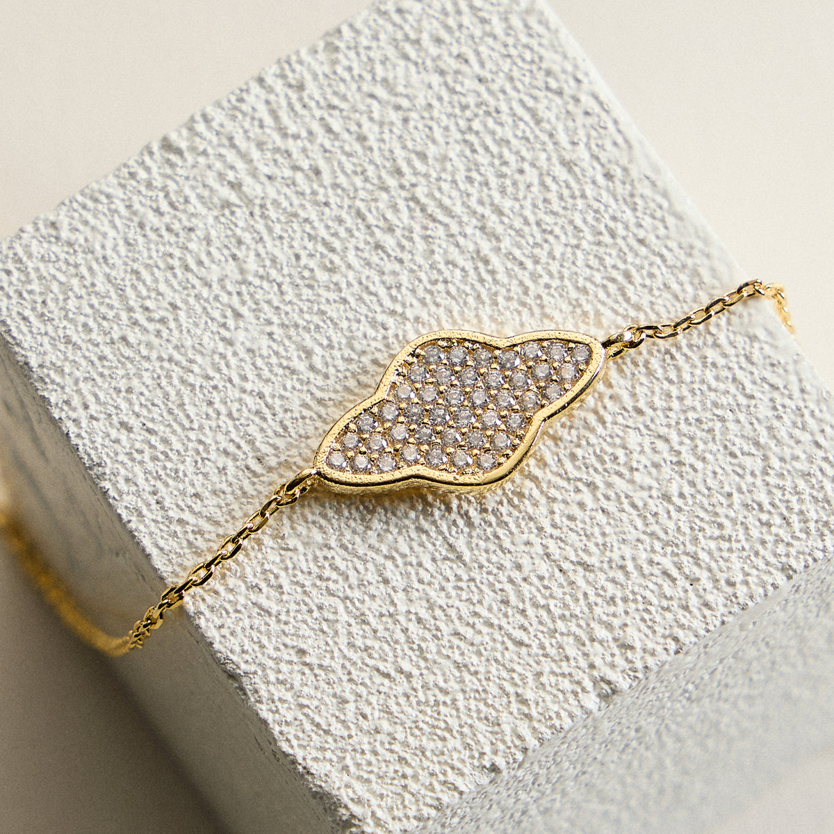 Gold Pave Crystal Cloud Bracelet – Dainty Adjustable Chain Bracelet for Women