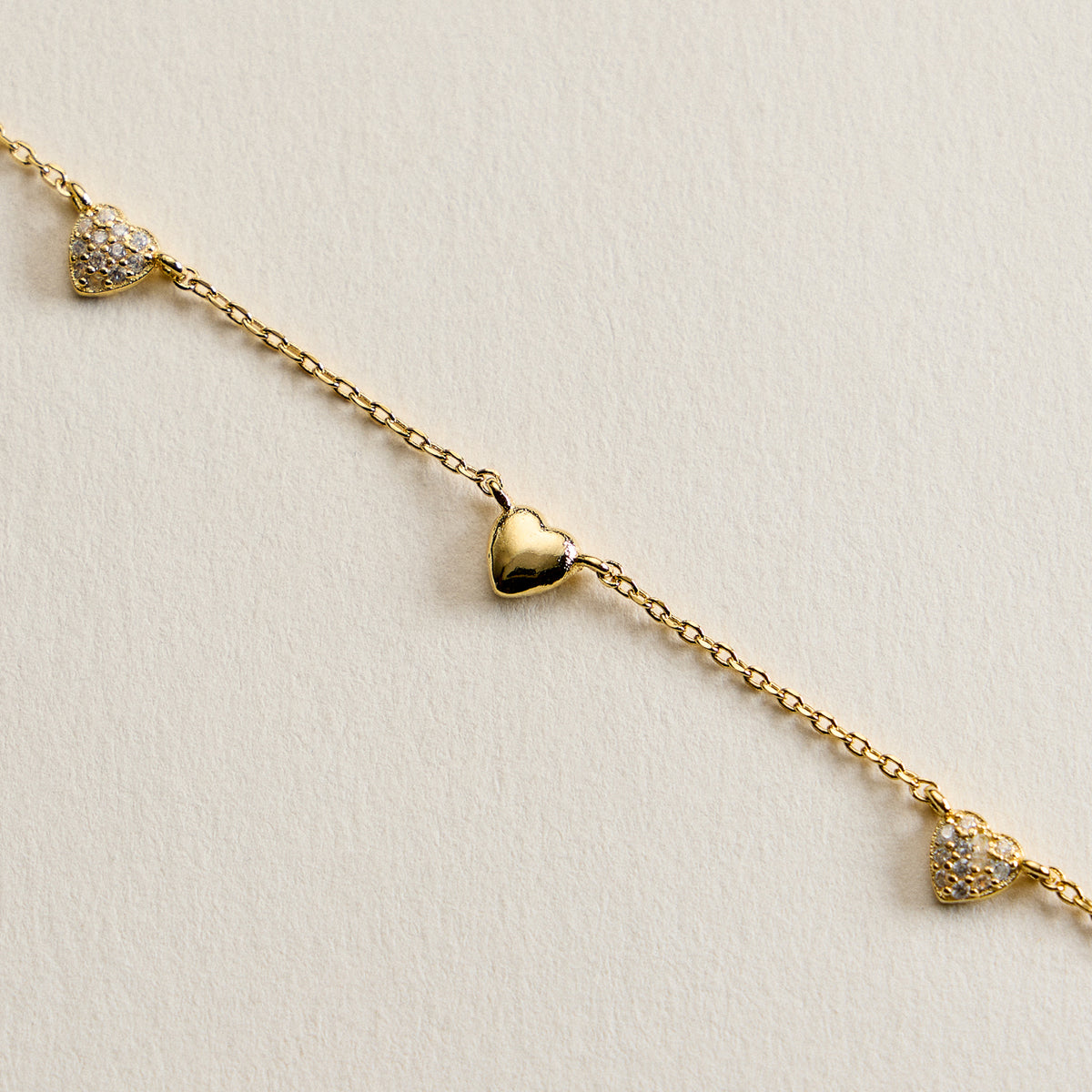 14K Gold Plated Heart Charm Bracelet with Pavé Crystal Accents – Delicate Dainty Love Chain Bracelet