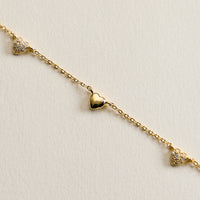 14K Gold Plated Heart Charm Bracelet with Pavé Crystal Accents – Delicate Dainty Love Chain Bracelet