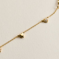 14K Gold Plated Heart Charm Bracelet with Pavé Crystal Accents – Delicate Dainty Love Chain Bracelet