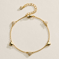 14K Gold Plated Heart Charm Bracelet with Pavé Crystal Accents – Delicate Dainty Love Chain Bracelet