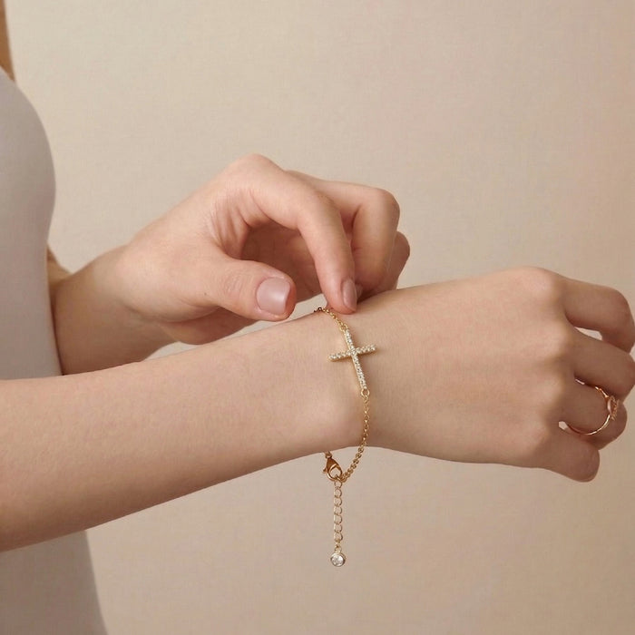 Gold Filled Pavé Cross Chain Bracelet – Dainty