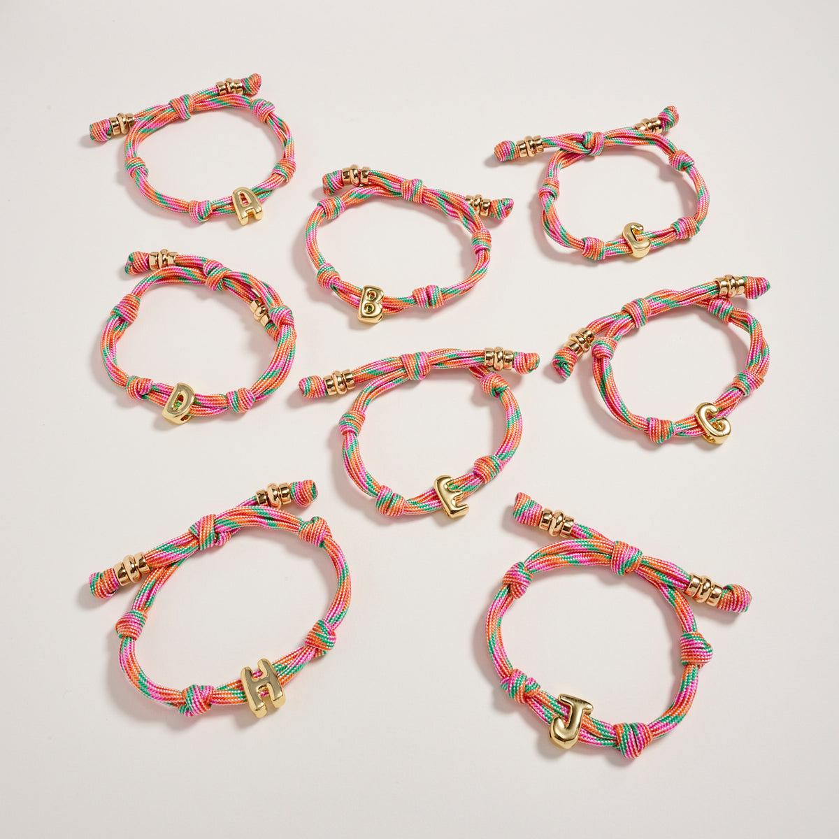 Premium Multicolor Rope Initial Bracelet with Gold Letter Charm – Adjustable Luxury Cord Monogram Bracelet