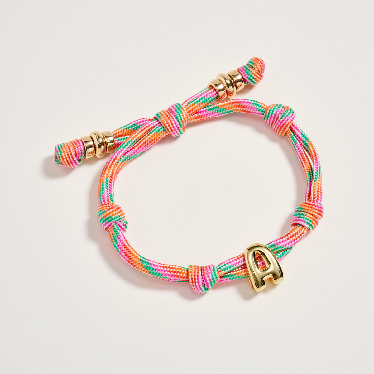 Premium Multicolor Rope Initial Bracelet with Gold Letter Charm – Adjustable Luxury Cord Monogram Bracelet