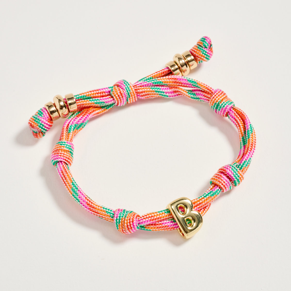 Premium Multicolor Rope Initial Bracelet with Gold Letter Charm – Adjustable Luxury Cord Monogram Bracelet