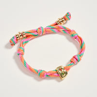 Premium Multicolor Rope Initial Bracelet with Gold Letter Charm – Adjustable Luxury Cord Monogram Bracelet