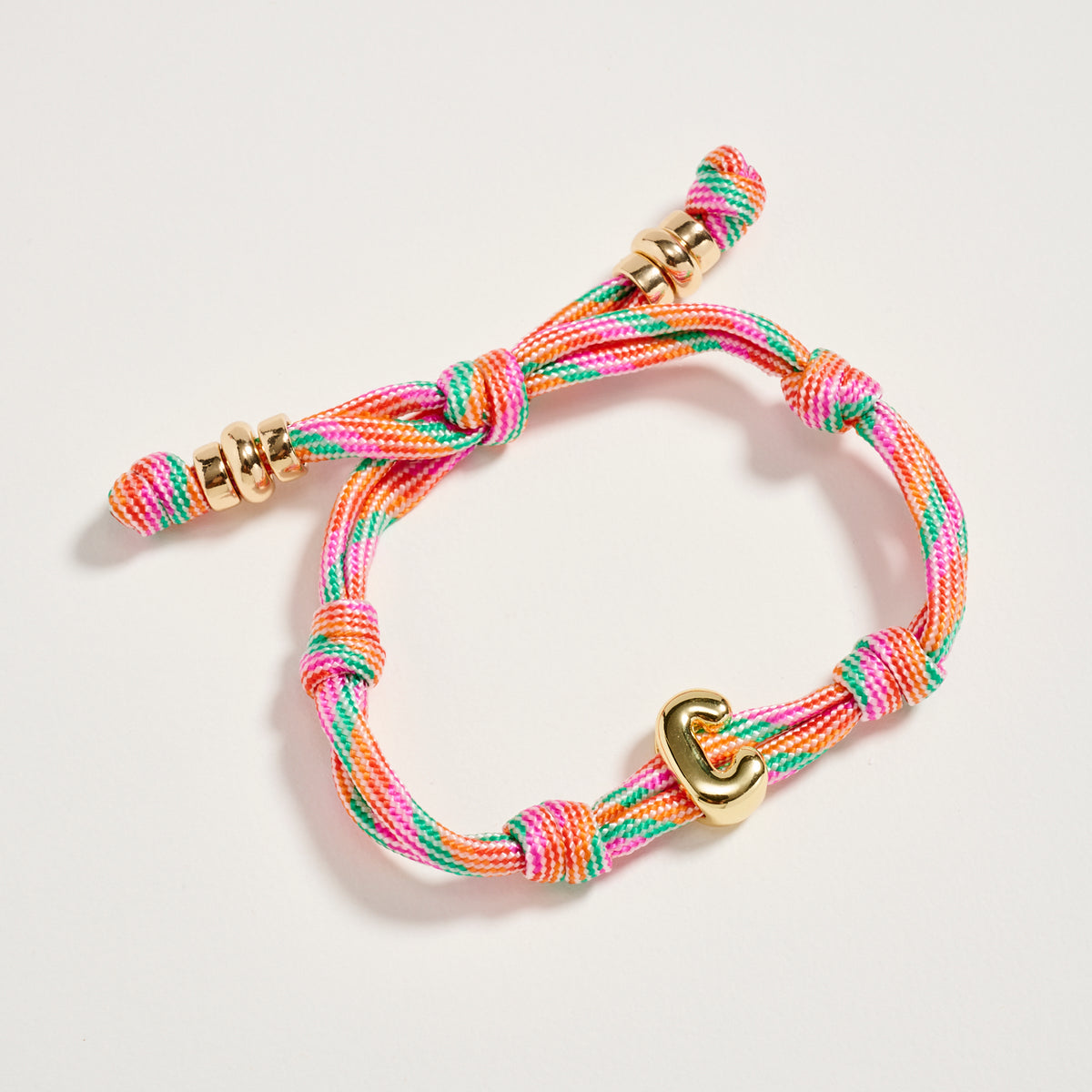 Premium Multicolor Rope Initial Bracelet with Gold Letter Charm – Adjustable Luxury Cord Monogram Bracelet
