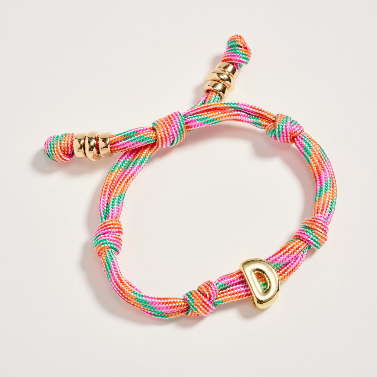 Premium Multicolor Rope Initial Bracelet with Gold Letter Charm – Adjustable Luxury Cord Monogram Bracelet