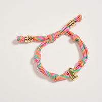 Premium Multicolor Rope Initial Bracelet with Gold Letter Charm – Adjustable Luxury Cord Monogram Bracelet