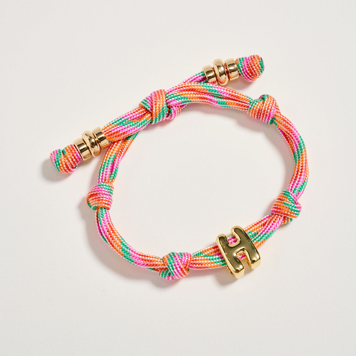 Premium Multicolor Rope Initial Bracelet with Gold Letter Charm – Adjustable Luxury Cord Monogram Bracelet