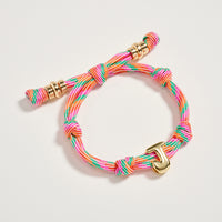 Premium Multicolor Rope Initial Bracelet with Gold Letter Charm – Adjustable Luxury Cord Monogram Bracelet