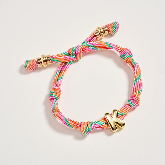 Premium Multicolor Rope Initial Bracelet with Gold Letter Charm – Adjustable Luxury Cord Monogram Bracelet
