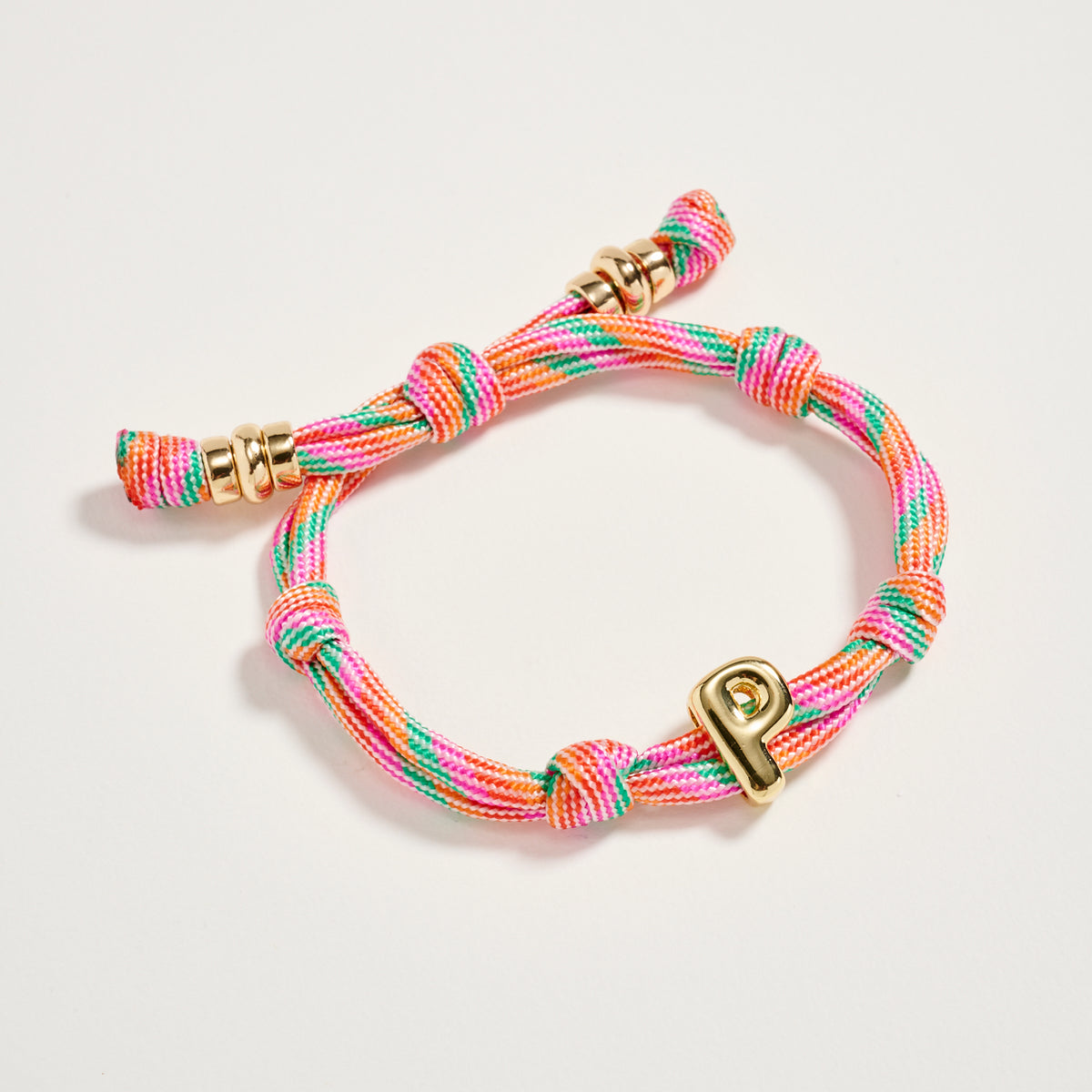 Premium Multicolor Rope Initial Bracelet with Gold Letter Charm – Adjustable Luxury Cord Monogram Bracelet