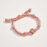 Premium Multicolor Rope Initial Bracelet with Gold Letter Charm – Adjustable Luxury Cord Monogram Bracelet