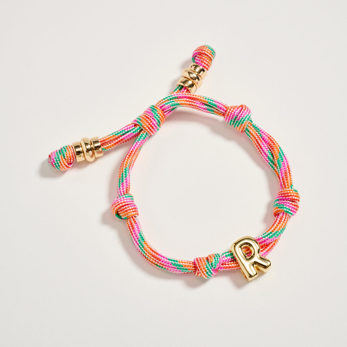 Premium Multicolor Rope Initial Bracelet with Gold Letter Charm – Adjustable Luxury Cord Monogram Bracelet