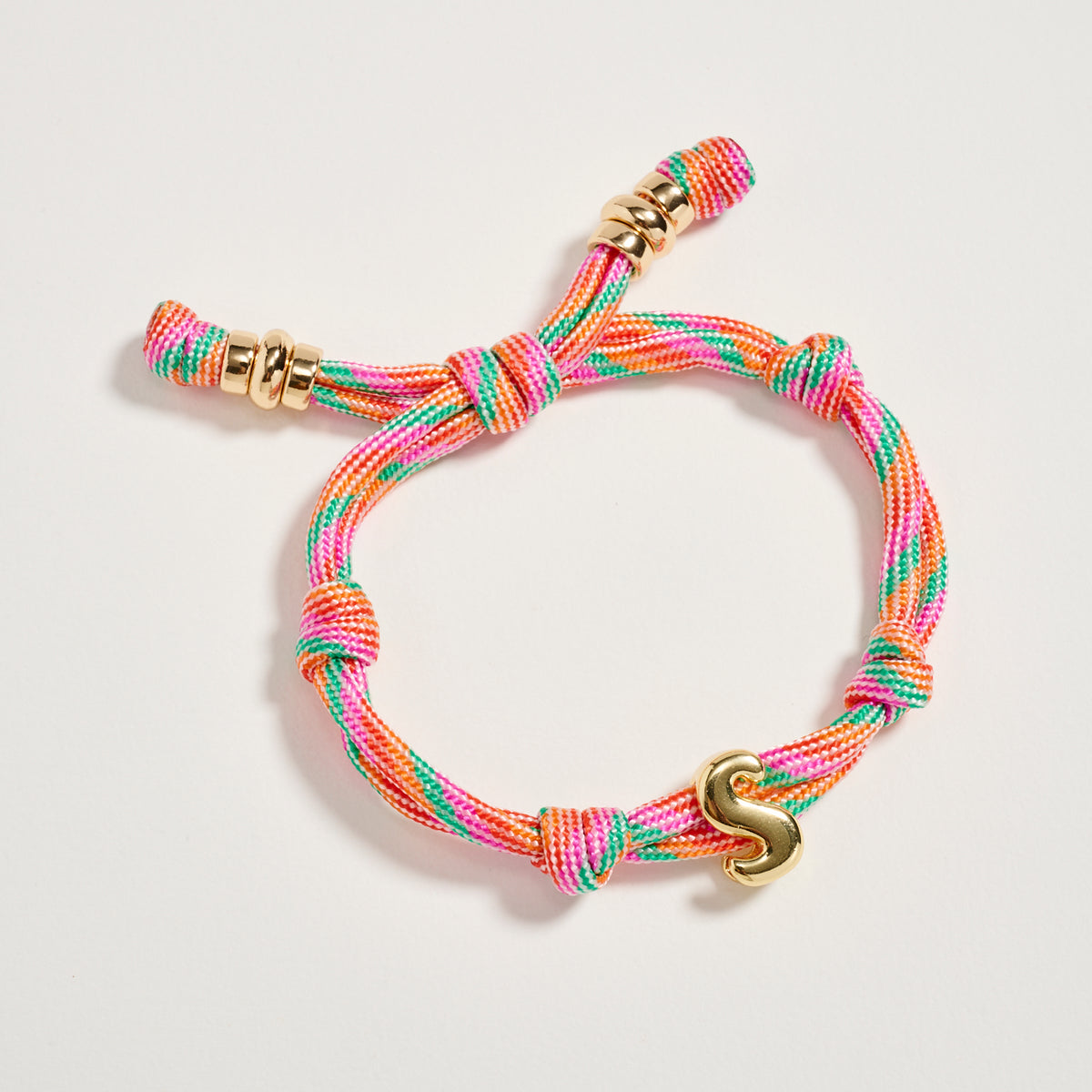 Premium Multicolor Rope Initial Bracelet with Gold Letter Charm – Adjustable Luxury Cord Monogram Bracelet