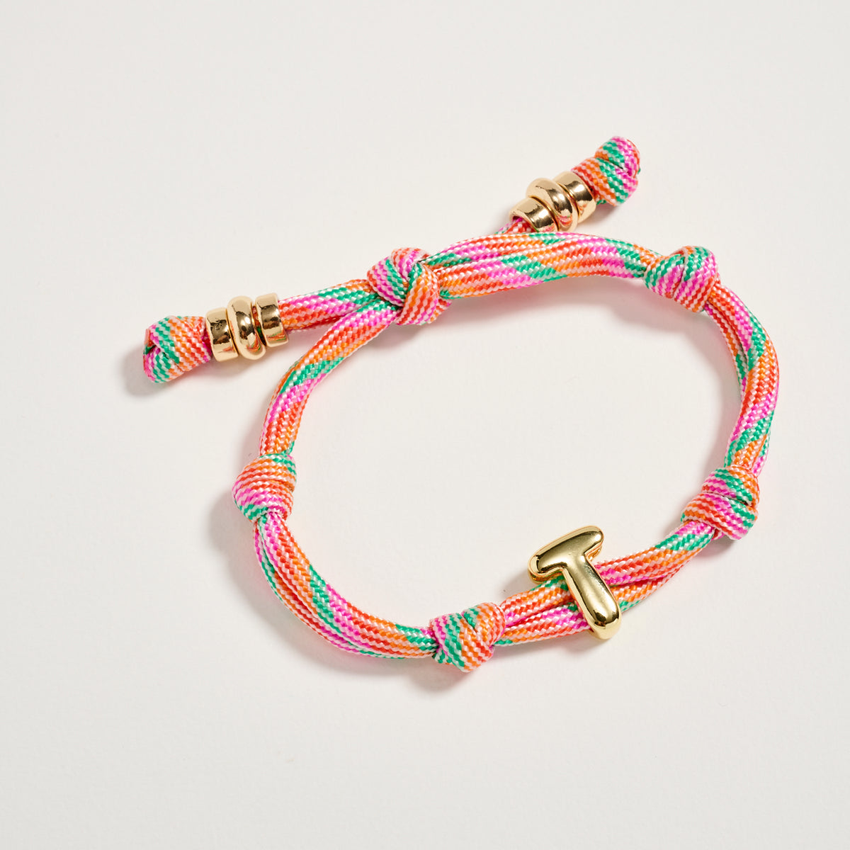 Premium Multicolor Rope Initial Bracelet with Gold Letter Charm – Adjustable Luxury Cord Monogram Bracelet