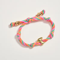 Premium Multicolor Rope Initial Bracelet with Gold Letter Charm – Adjustable Luxury Cord Monogram Bracelet