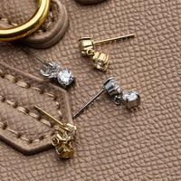 Stainless Steel Gold Round Drop Stud Earrings – Minimal CZ Dangle