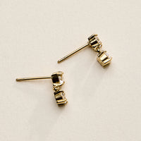 Stainless Steel Gold Round Drop Stud Earrings – Minimal CZ Dangle