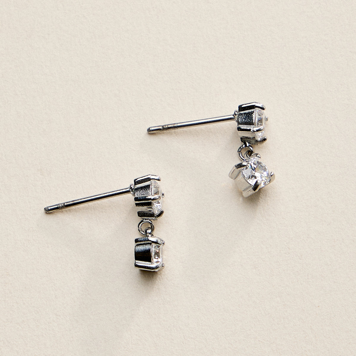 Stainless Steel Gold Round Drop Stud Earrings – Minimal CZ Dangle