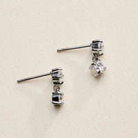 Stainless Steel Gold Round Drop Stud Earrings – Minimal CZ Dangle