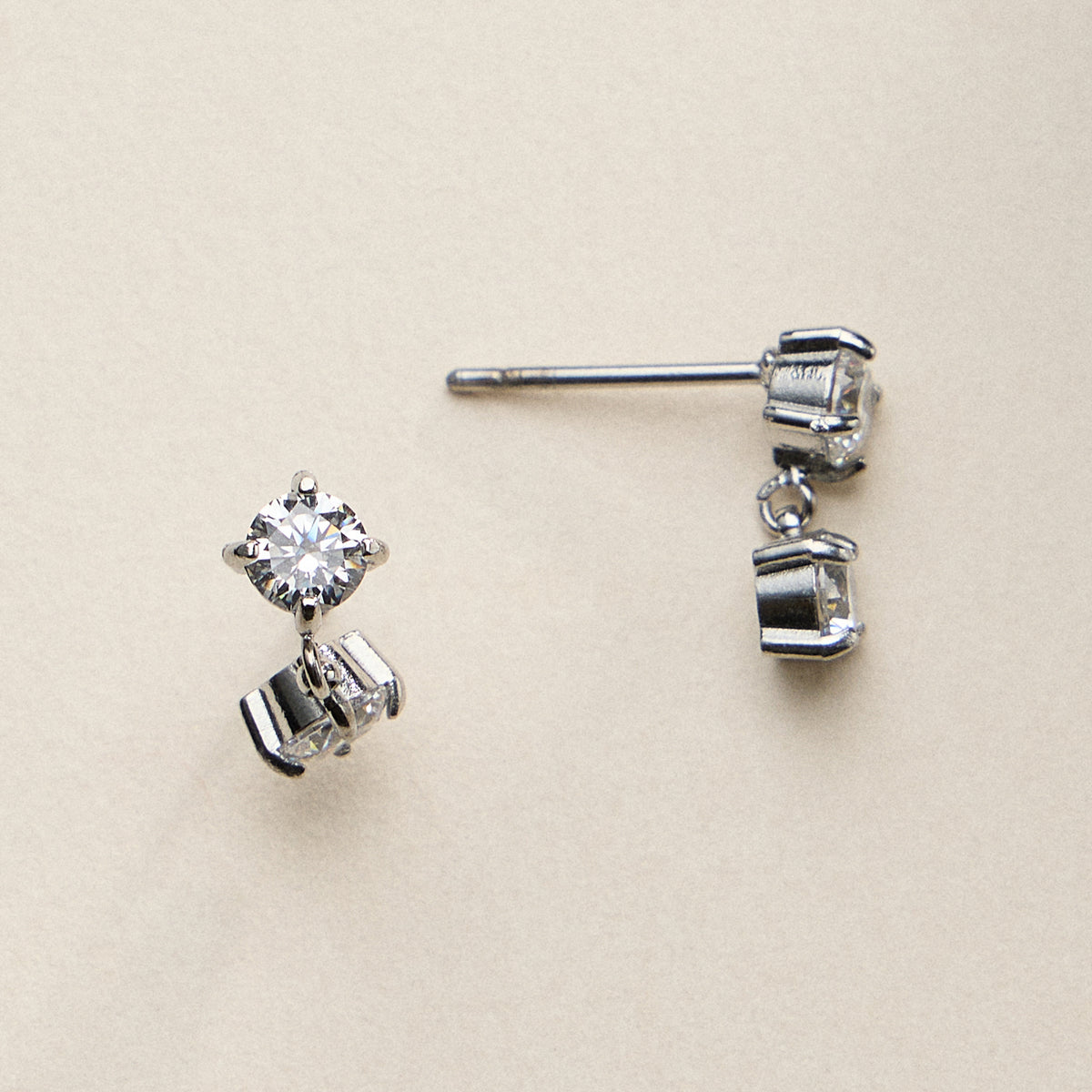 Stainless Steel Gold Round Drop Stud Earrings – Minimal CZ Dangle