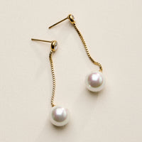 Stainless Steel CZ & Pearl Drop Stud Earrings – Minimal Chain Dangle