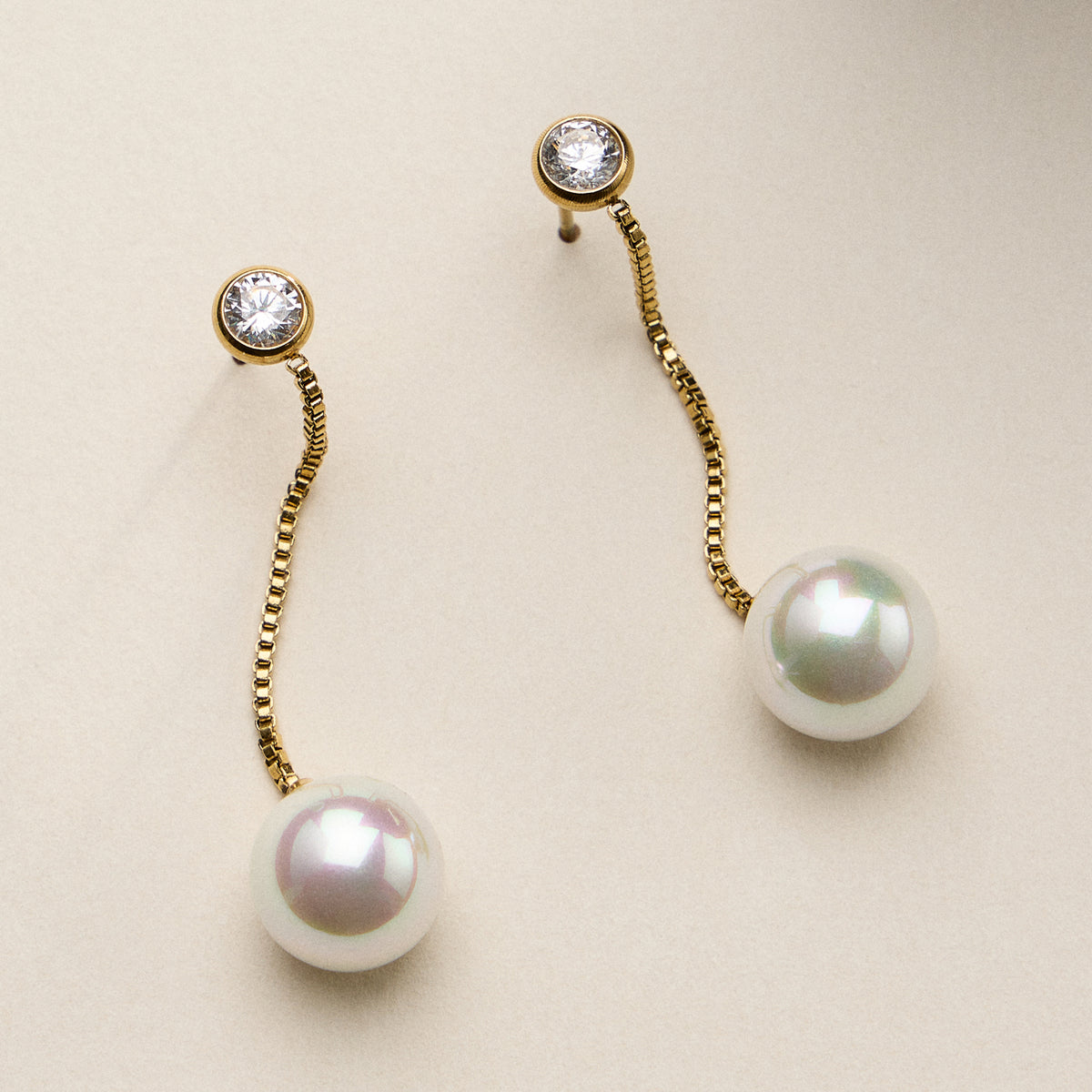 Stainless Steel CZ & Pearl Drop Stud Earrings – Minimal Chain Dangle