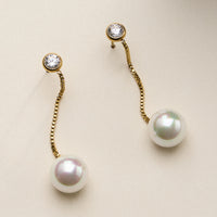 Stainless Steel CZ & Pearl Drop Stud Earrings – Minimal Chain Dangle