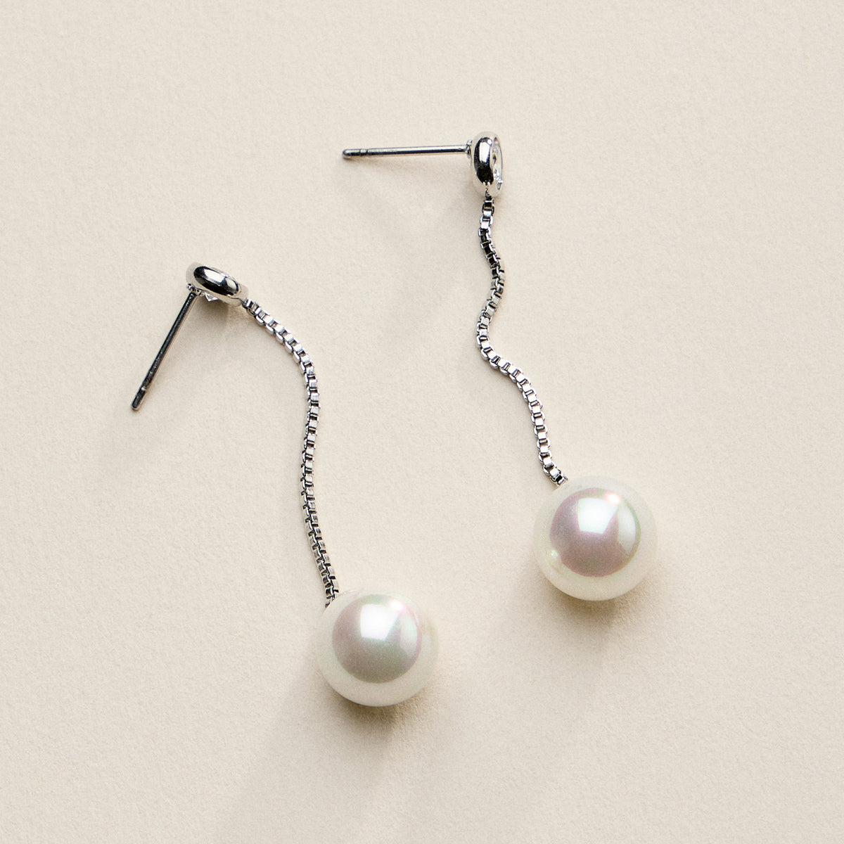 Stainless Steel CZ & Pearl Drop Stud Earrings – Minimal Chain Dangle