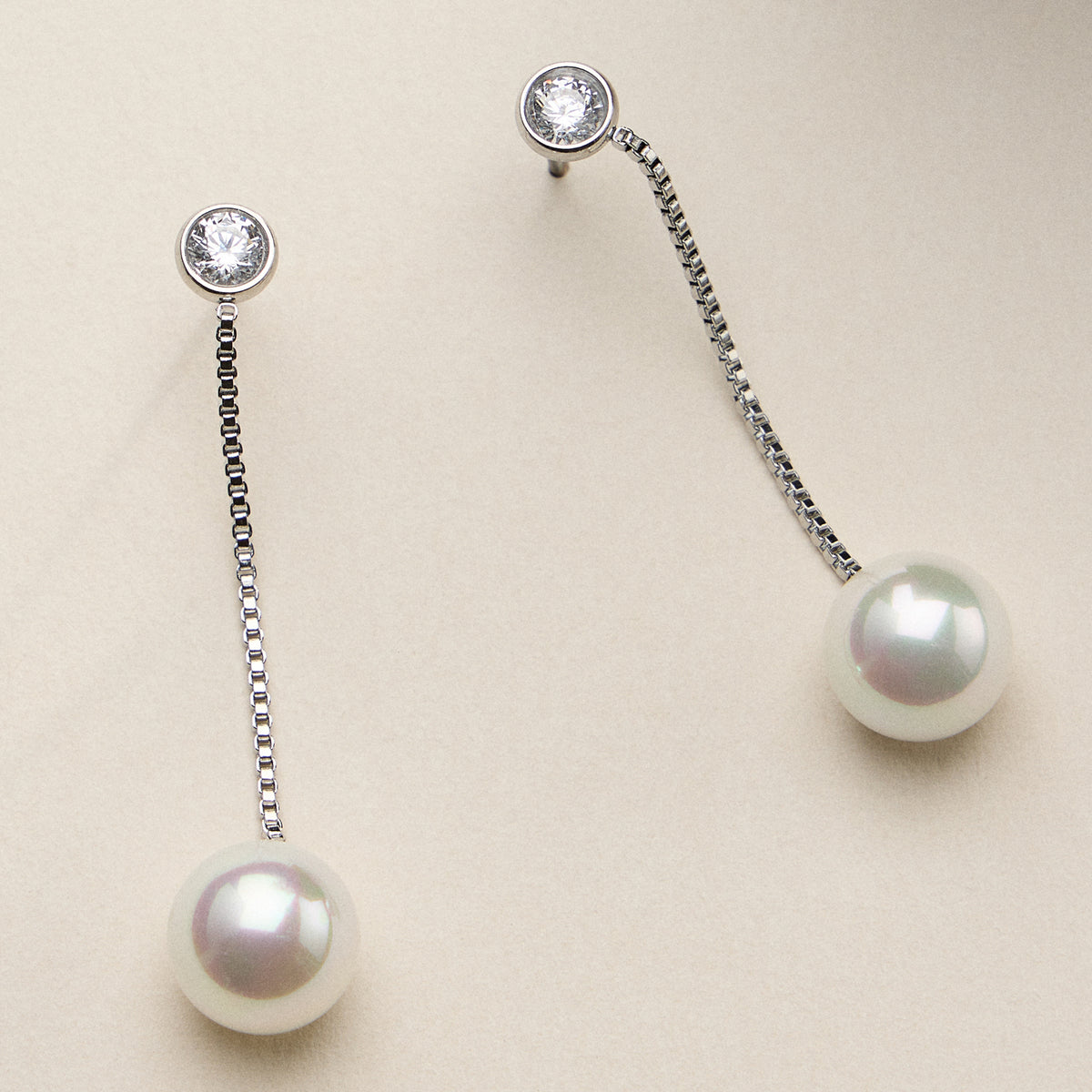 Stainless Steel CZ & Pearl Drop Stud Earrings – Minimal Chain Dangle