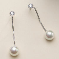 Stainless Steel CZ & Pearl Drop Stud Earrings – Minimal Chain Dangle