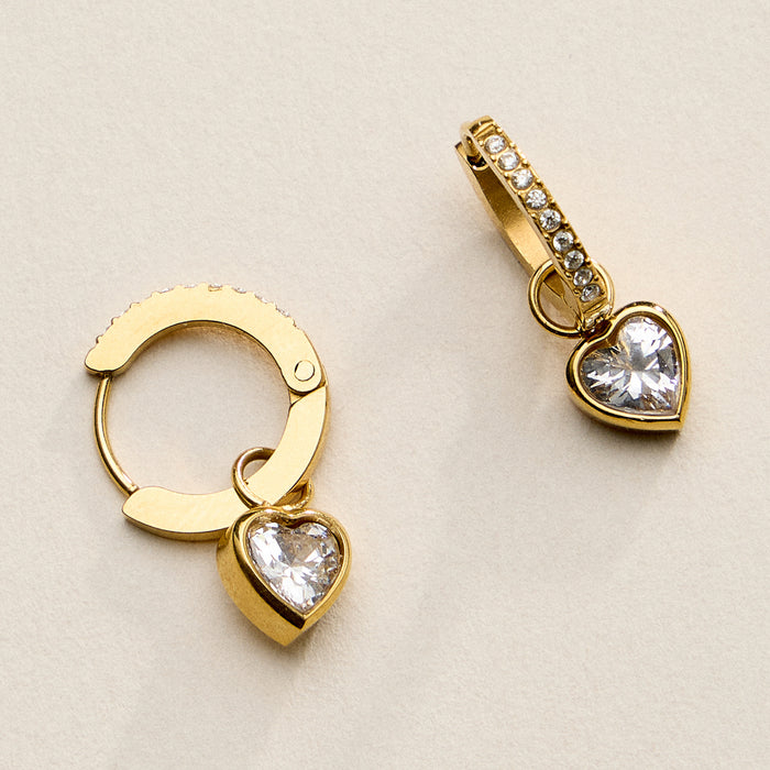 18K Gold Dipped CZ Heart Hoops | Stainless Steel Jewelry