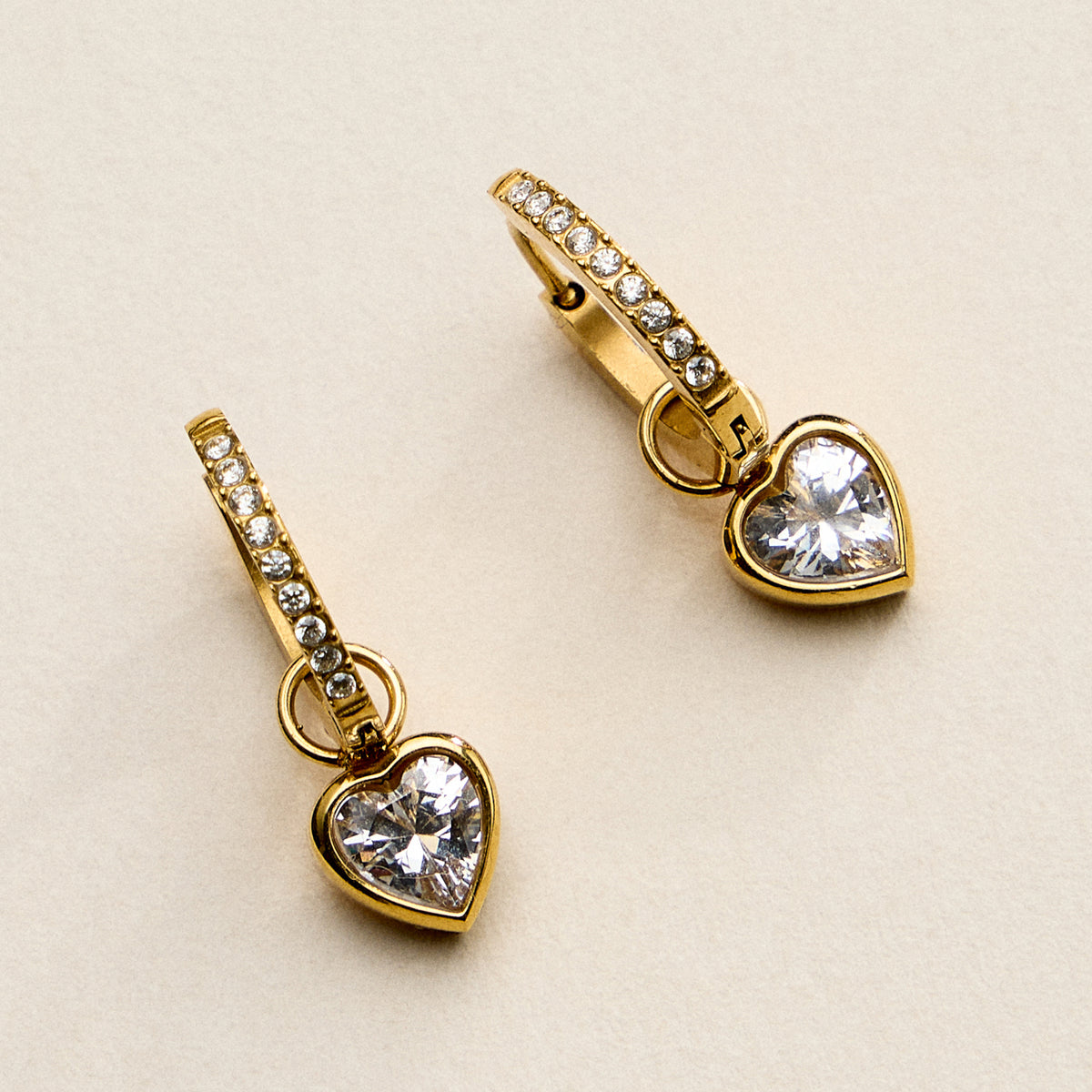 Stainless Steel CZ Heart Charm Huggie Hoop Earrings – Minimal Sparkle