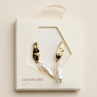 Stainless Steel Organic Pearl Drop Earrings – Sculptural Semi-Fine Style