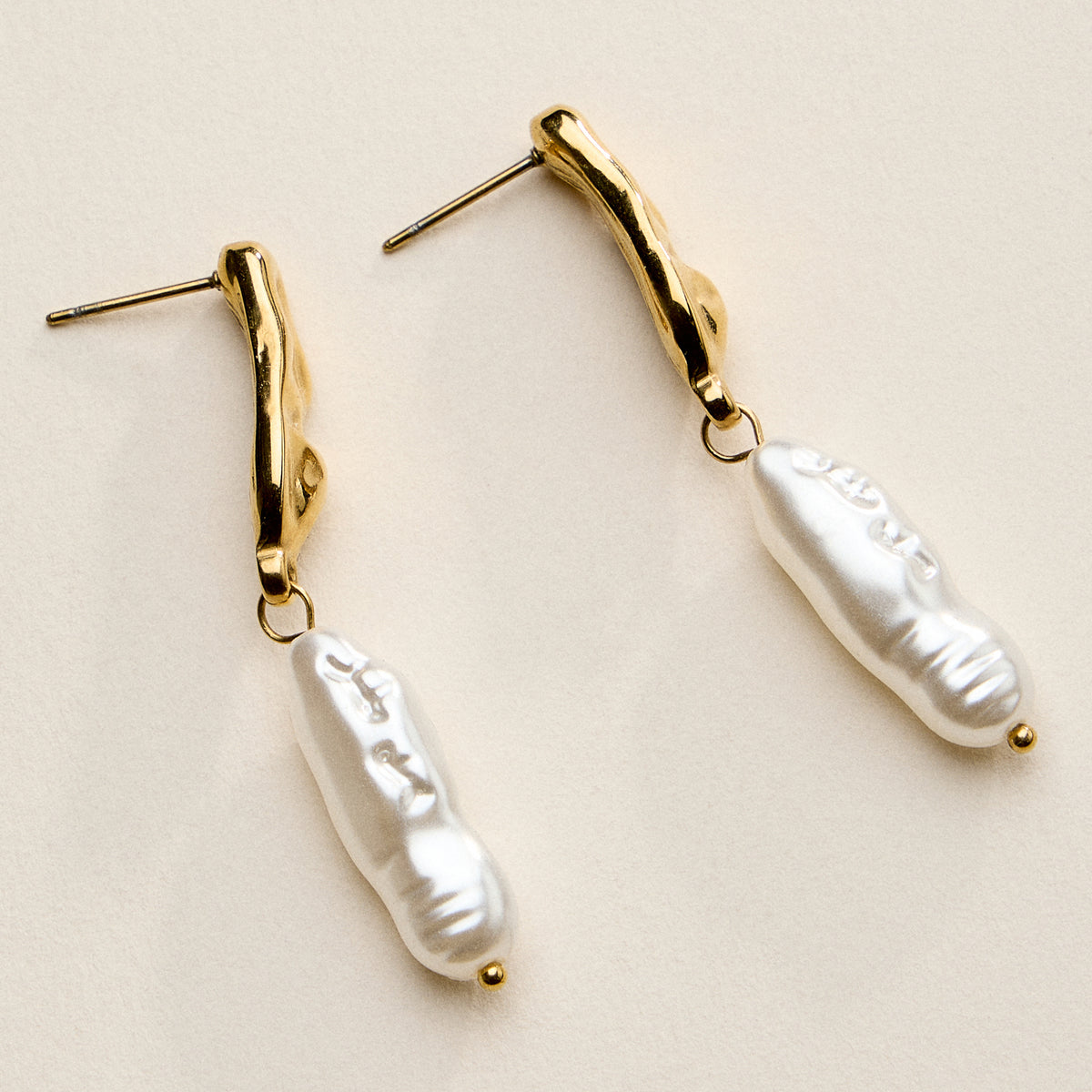 Stainless Steel Organic Pearl Drop Earrings – Sculptural Semi-Fine Style