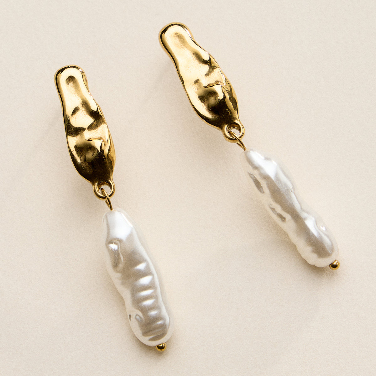 Stainless Steel Organic Pearl Drop Earrings – Sculptural Semi-Fine Style